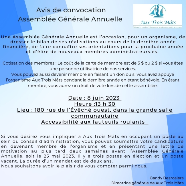 Avis de convocation AGA 2022-2023